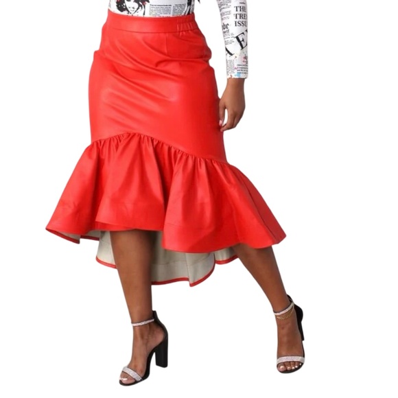 # A173  For Her NYC  Edgy Chic  Red  Faux Leather   Mermaid Skirt  NWT XL - Picture 1 of 4